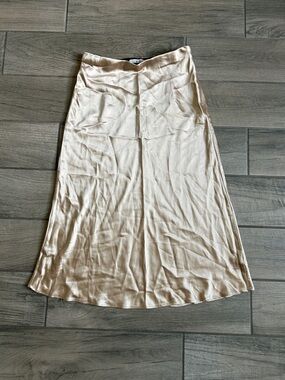 essue Cream Satin Midi Slip Skirt